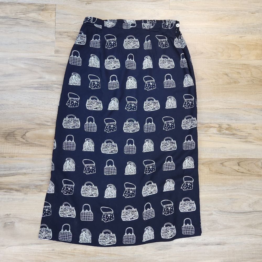 🔸️Ilyse Heart Black Purse Print Wrap Skirt Size 10